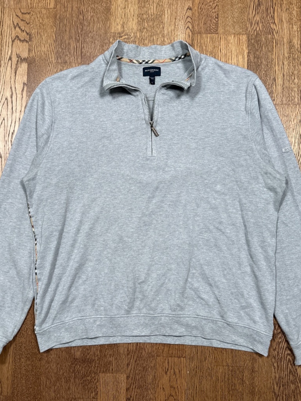 Vintage Y2K Burberry Golf 1/4 Zip Distressed Gray Sweatshirt Womens Large